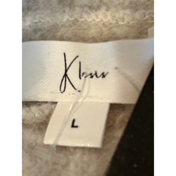 Klesis NEW Large Wool Blend Fit Flare Turtleneck Mini Sweater Dress Gray Cream - Picture 3 of 6